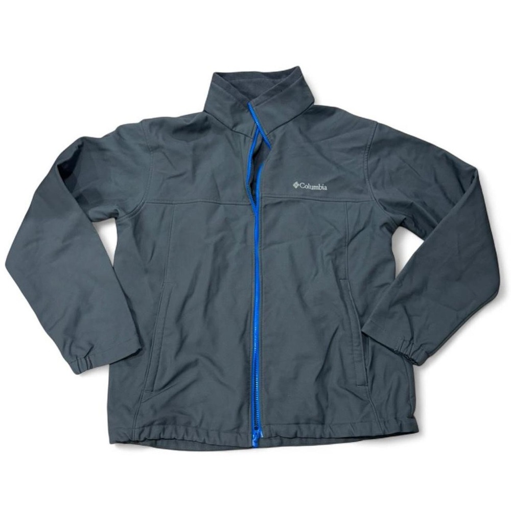 Columbia Gray Raincoat with Blue Accents